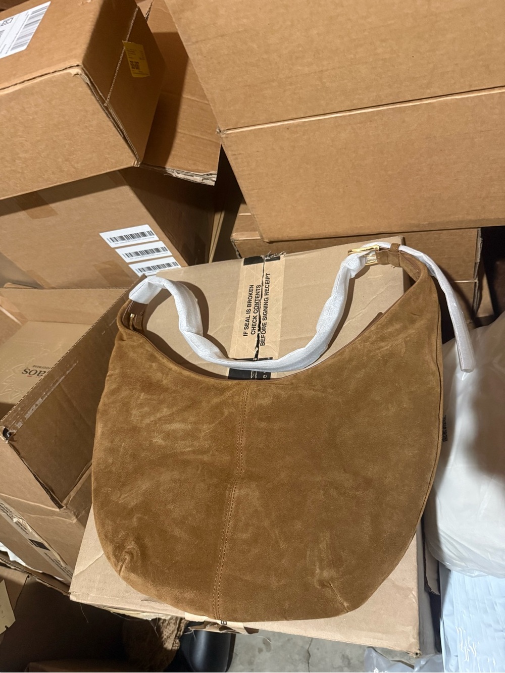 NWT Quince Italian Suede Crescent Shoulder Bag - Whiskey